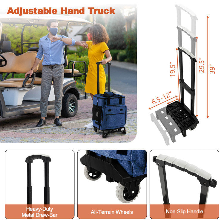 Able To Serve As A Rolling Cooler, Portable Cooler Or Adjustable Hand Truck Dark Blue Dark Blue Metal