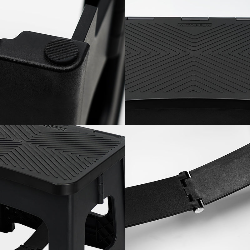 9In Folding Step Stool, Compact, Portable, Non Slip, 300 Lbs. Weight Capacity For Adults And Children. Secure Non Slip Top And Rubber Feet, Great For Home And Camping, Black Color Black