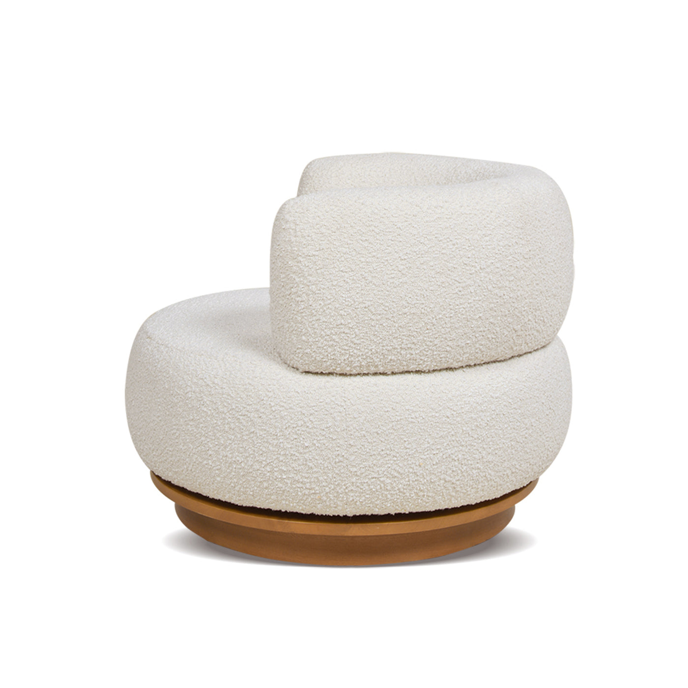 Fuji 360 Swivel Low Barrel Back Accent Chair, Ivory White Boucle White Foam Boucle