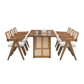 70.87 Inch Large Rectangular Dining Set,5 Pcs Wooden Dining Table And Chairs,Mid Century Modern Large Kitchen Set For Living Room,Bohemian Dining Table With Rattan Weave For Restaurant,Office,Oak