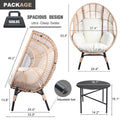 3 Pieces Patio Egg Chairs Model 2 With Side Table Set,Natural Color Pe Rattan And Beige Cushion Yes Natural Complete Patio Sets Foam Steel