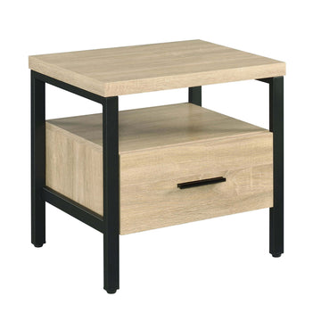Oak And Black 1 Drawer Accent Table Natural Black Primary Living Space Rustic Drawers Rectangular Wood Metal
