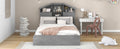Full Size Wood Platform Bed With House Shaped Storage Headboard And 2 Drawers, Gray Box Spring Not Required Full Gray Wood Bedroom Solid Wood Mdf