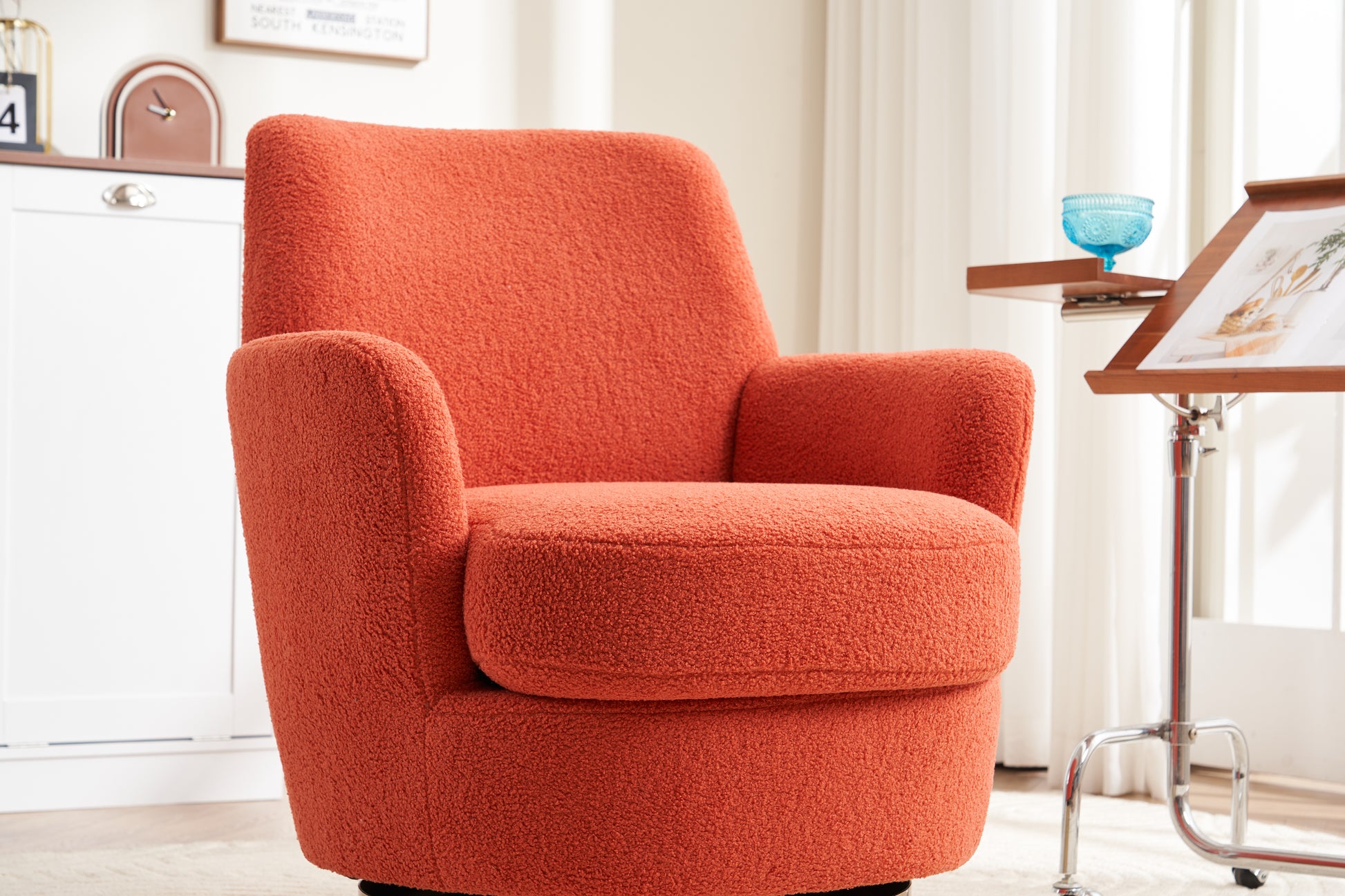 Teddy Swivel Barrel Chair, Swivel Accent Chairs Armchair For Living Room, Reading Chairs For Bedroom Comfy, Round Barrel Chairs With Gold Stainless Steel Base Orange Orange Primary Living Space