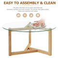 Picture Round Glass Coffee Table Modern Cocktail Table Easy Assembly With Tempered Glass Top & Sturdy Wood Base, Natural Old Sku: Wf190112Aal Natural Glass