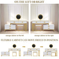 Modern Style Vanity Table With Movable Side Cabinet And 4 Drawers, Large Size Dressing Table With Mirror And 3 Colors Led Light, Makeup Table With Stool, White, Lden Legs Gold White 4 Drawers Mdf Metal