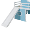 Full Size Loft Bed With Slide Pink Tent And Tower Blue Old Sku:Wf298771Aac Full Blue Solid Wood