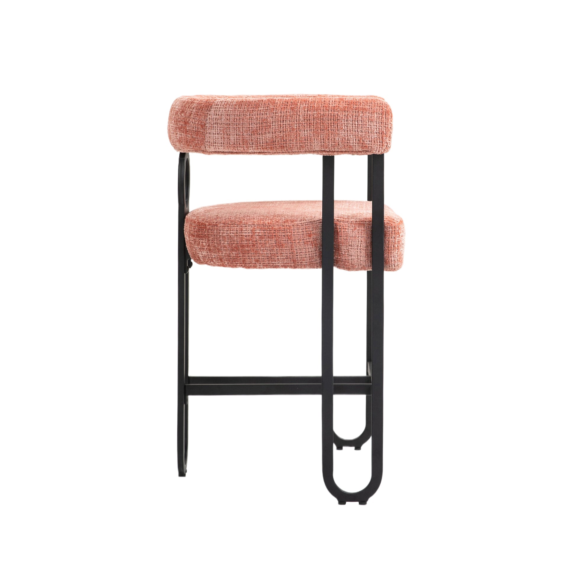 Coolmore Bar Stools Set Of 2, Modern Bar Stool With Back, Black Metal Frames, Upholstered Bar Stools For Kitchen Island, Pub, Club Pink Chenille Pink Dining Room Foam Chenille