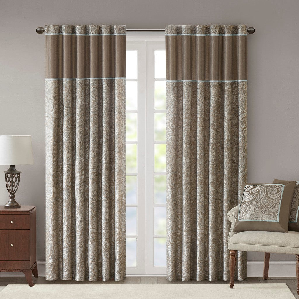 Jacquard Curtain Panel Pair 2 Pcs Window Panels Brown Multi Polyester