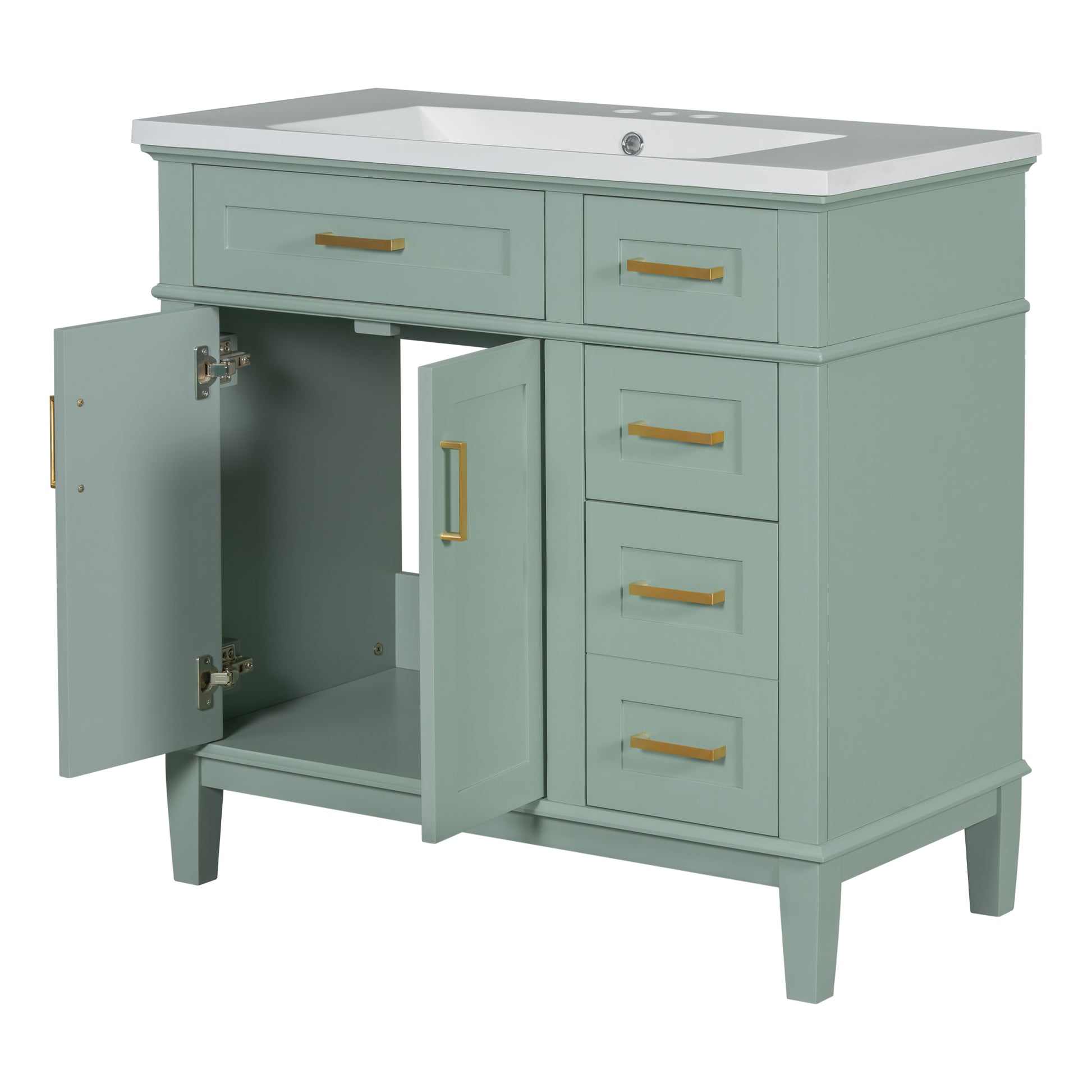 36 Inch Bathroom Vanity With Resin Sink, Modern Bathroom Cabinet In Green, Featuring Two Soft Close Doors And Four Drawers Green Bathroom Solid Wood Mdf Resin