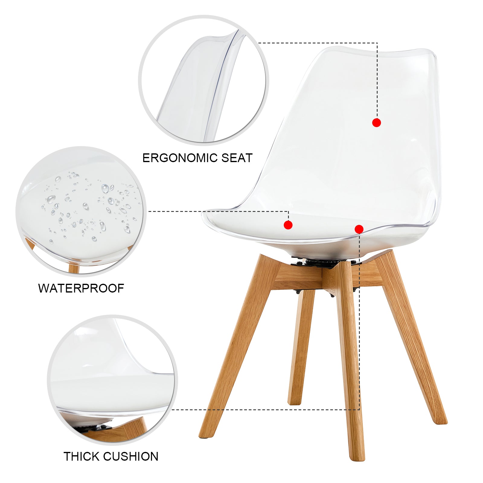 Modern Chairs Can Rotate 360 Degrees. The Backrest Is Made Of Pet Material, The Seat Cushion Is Made Of Pu Material, And The Support Legs Are Made Of Oak. Set Of 4 White Wood