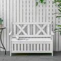 Outsunny Patio Wooden Bench With Storage Box, 29 Gallon Outdoor Storage Bench, Large Entryway Deck Box W Unique X Shape Back, For Deck, Porch & Balcony, White White Wood