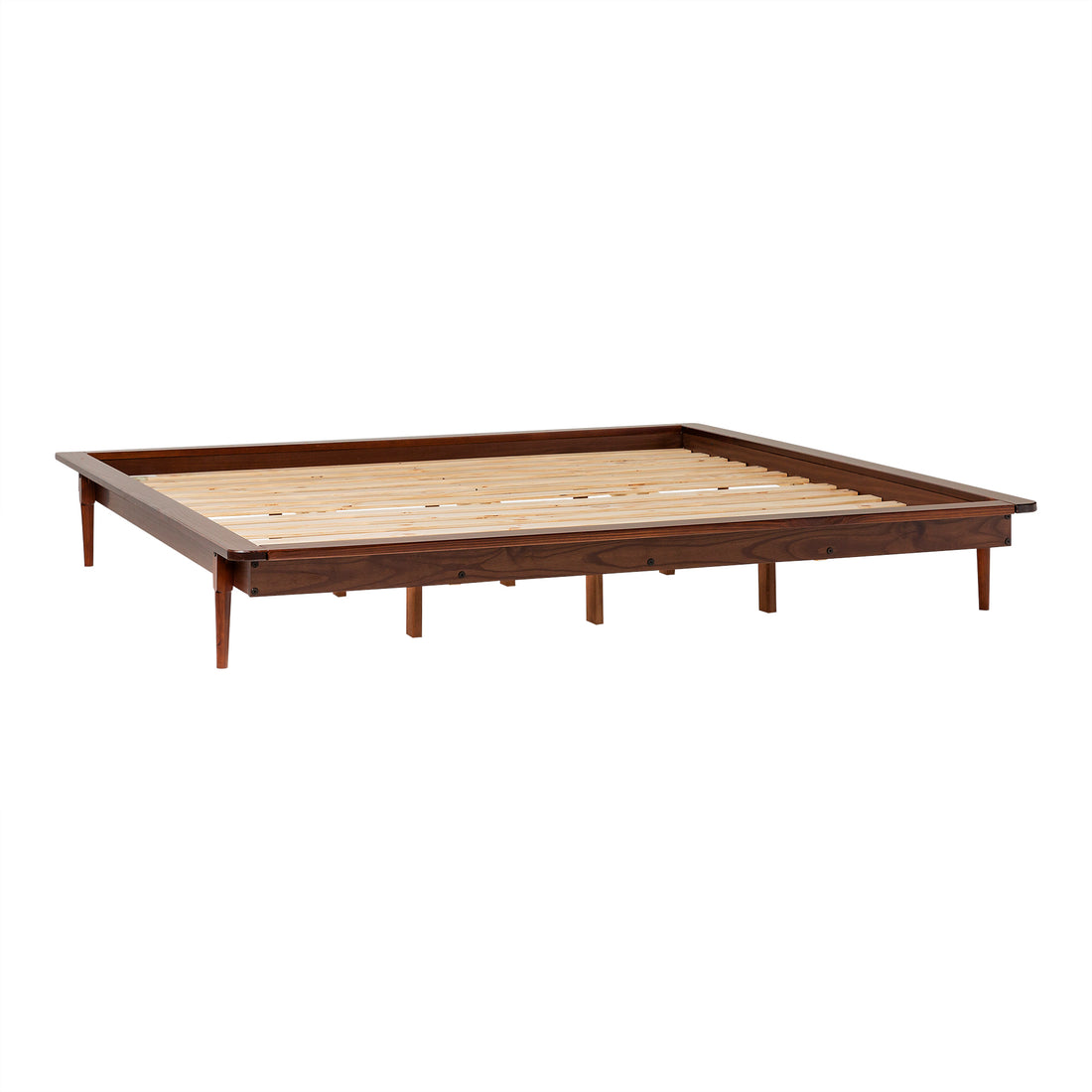 Mid Century Modern Solid Wood King Platform Bed Frame Walnut Walnut Pine