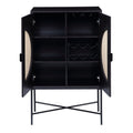 Black 2 Door Wine Cabinet With Rattan Insert Black Kitchen Modern Wood Metal