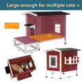 Outdoor Cat House, Large Feral Cats House With Escape Door,Wooden Outside Cat Shelter Weatherproof Red Solid Wood