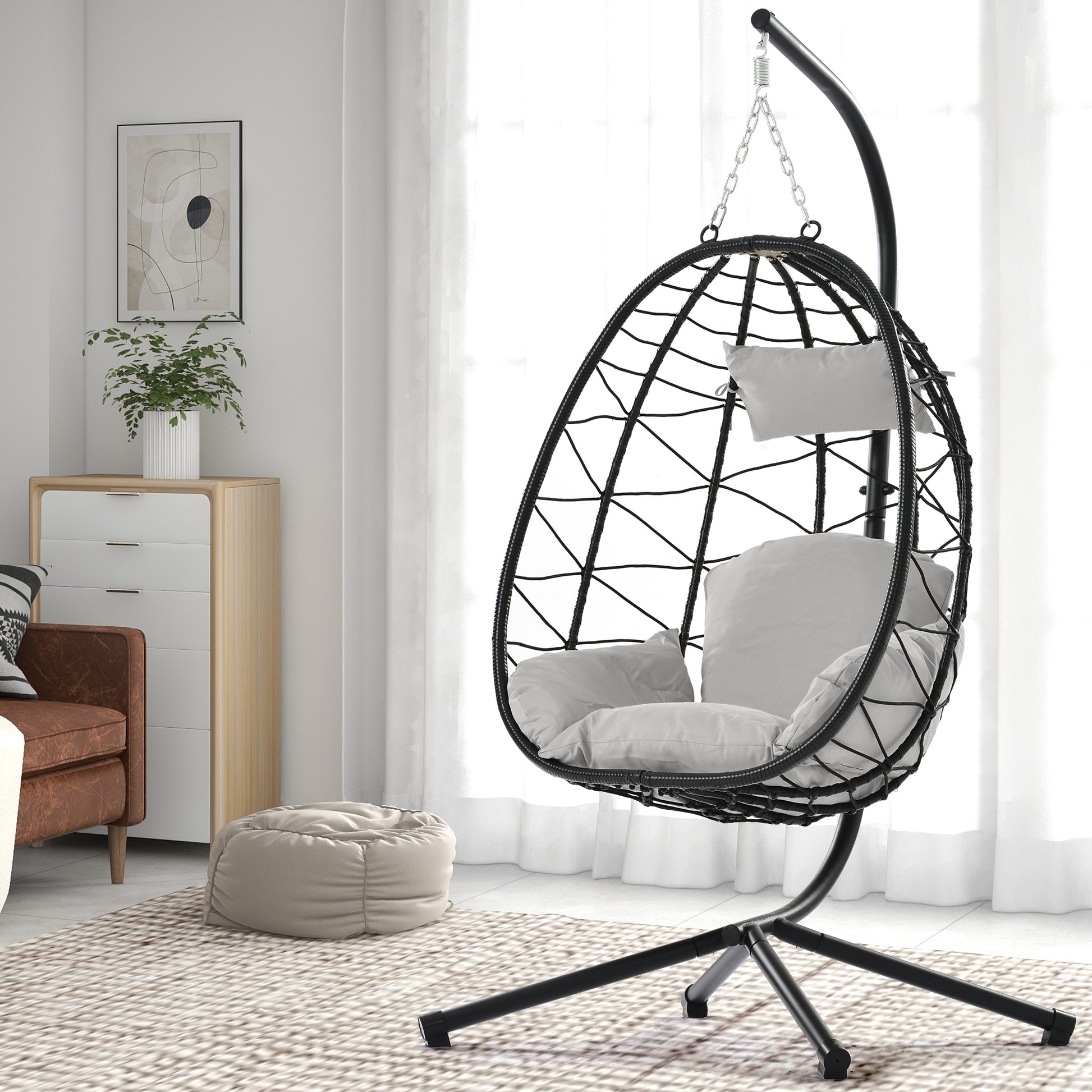 Egg Chair With Stand Indoor Outdoor Swing Chair Patio Wicker Hanging Egg Chair Hanging Basket Chair Hammock Chair With Stand For Bedroom Living Room Balcony Yes Sectional Light Gray Water Resistant