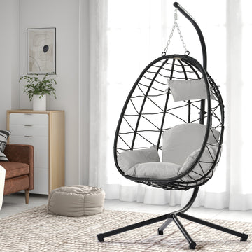 Egg Chair With Stand Indoor Outdoor Swing Chair Patio Wicker Hanging Egg Chair Hanging Basket Chair Hammock Chair With Stand For Bedroom Living Room Balcony Yes Sectional Light Gray Water Resistant