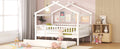 Full Size Wooden House Bed With Twin Size Trundle, White Full White Solid Wood Mdf