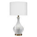 Table Lamp With Gourd Shaped Ceramic Body, White And Brass White Ceramic