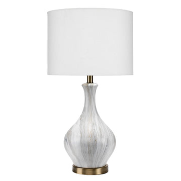 Table Lamp With Gourd Shaped Ceramic Body, White And Brass White Ceramic