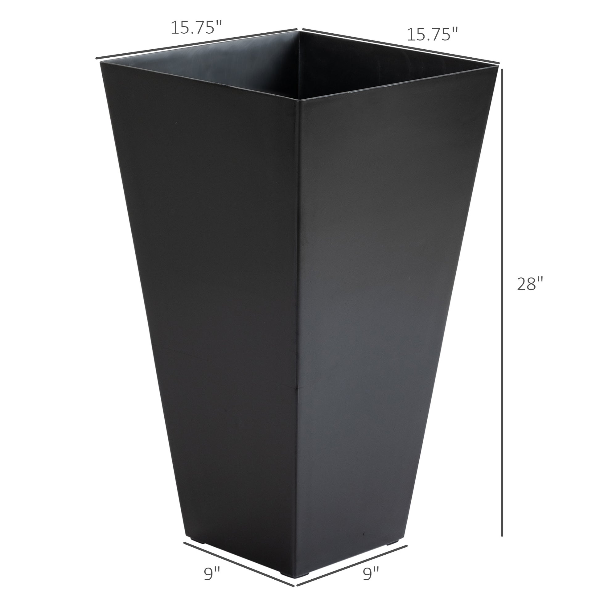 Outsunny Set Of 3 Tall Planters With Drainage Hole, 28" Outdoor Flower Pots, Indoor Planters For Porch Patio And Deck, Black Black Polypropylene