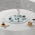Double Layer Rotatable Round Glass.The Rotatable Design Makes It More Convenient To Retrieve And Place Items.The Upper Glass Has A Diameter Of 24 Inches, While The Lower Glass15 Inches. Transparent Glass