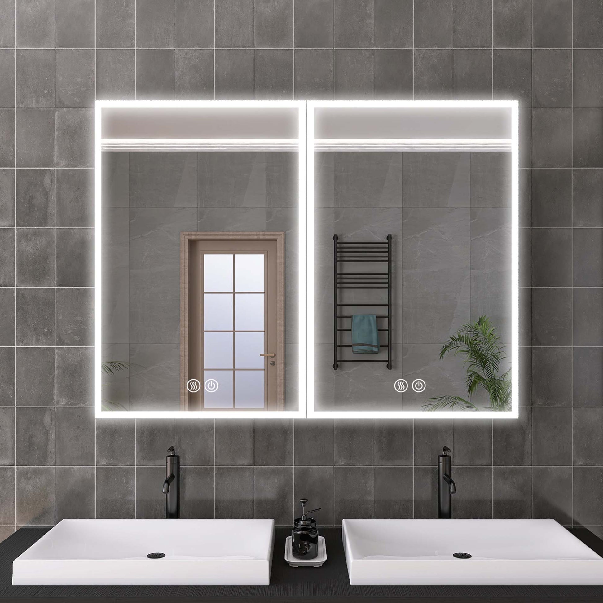 40" X 30" Lighted Medicine Cabinet With Mirror Aluminum Mirrored Cabinets For Bathroom Recessed Or Wall Mount, With Electrical Outlet Usb Anti Fog 3 Colors Light Built In Sensor Lamp Matte Black Modern Glass Aluminium Alloy