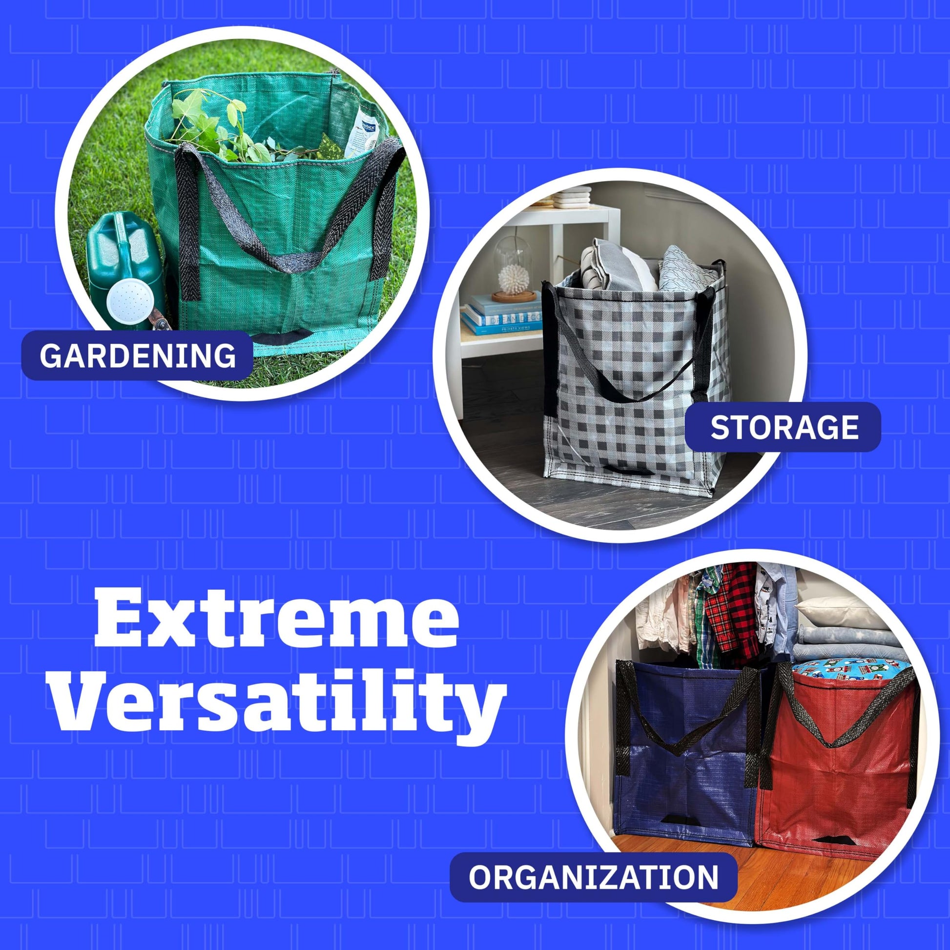 Heavy Duty Storage Tote Bag 22 Gallon Rugged Woven Polypropylene Moving Bag Blue Polypropylene