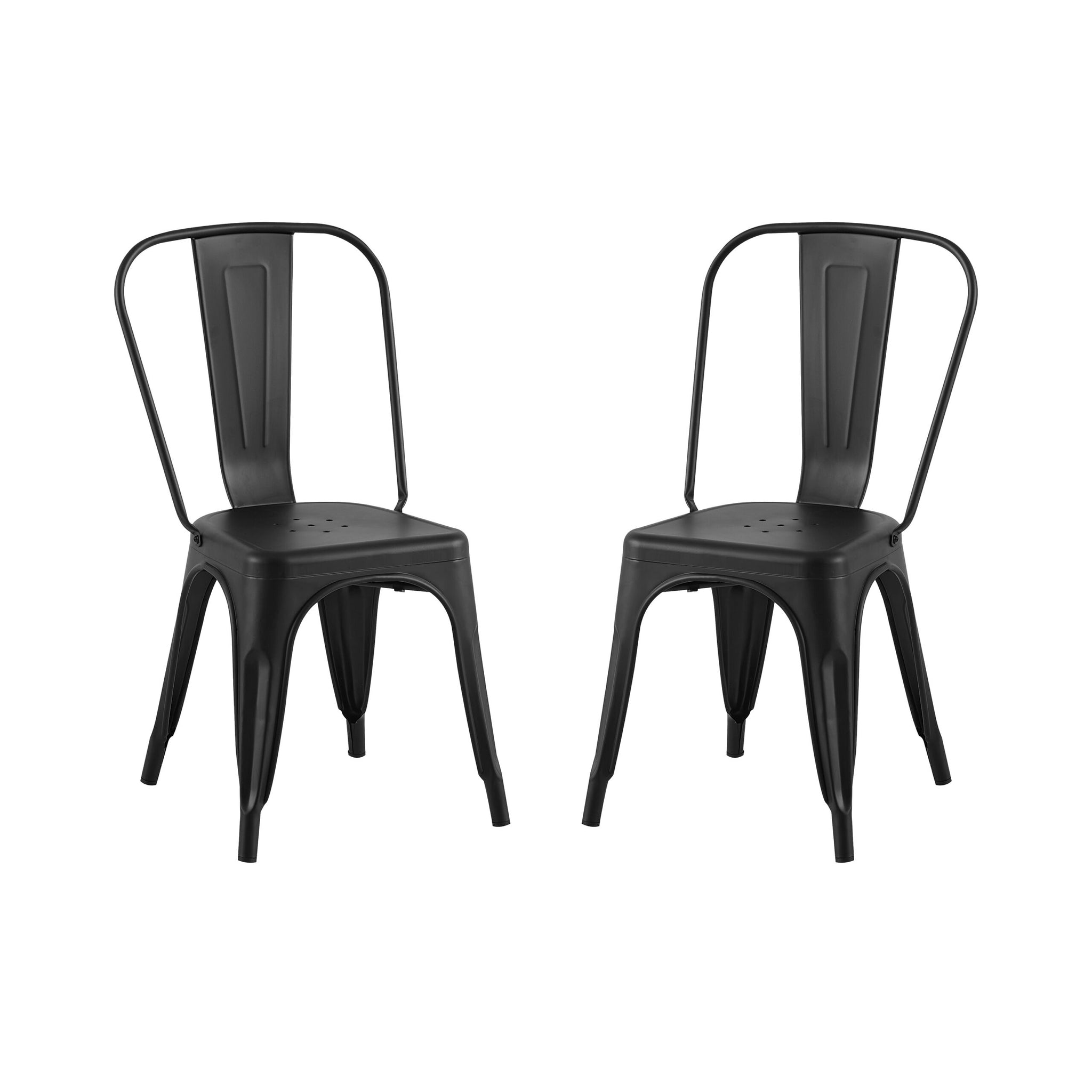 2Pc Modern Matte Black Finish Metal Dining Room Kitchen Bar Chairs Contemporary Aesthetic 18 Inch Seat Height Standard Dining Matte Black Dining Room Wipe Clean Square Contemporary,Industrial,Modern