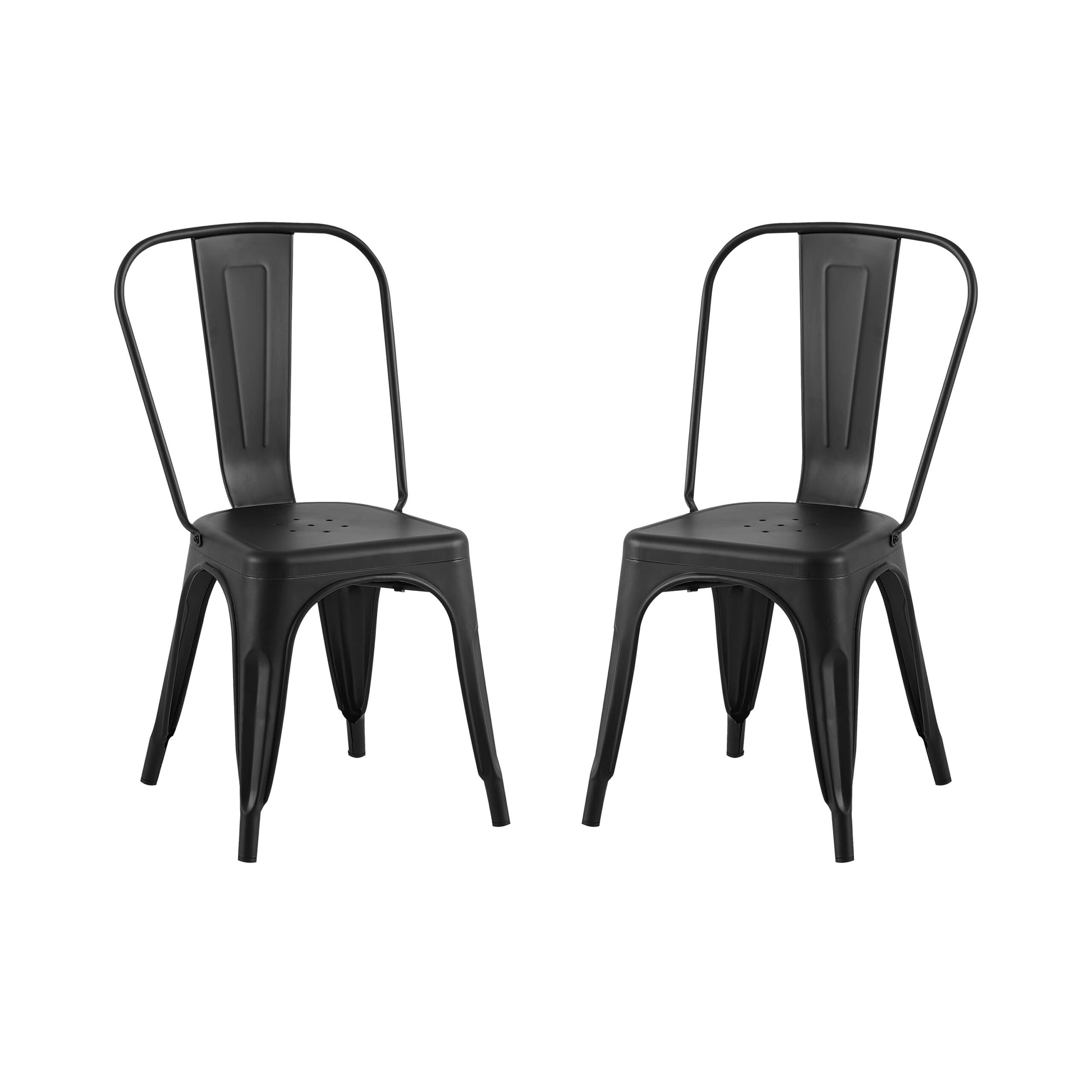 2Pc Modern Matte Black Finish Metal Dining Room Kitchen Bar Chairs Contemporary Aesthetic 18 Inch Seat Height Standard Dining Matte Black Dining Room Wipe Clean Square Contemporary,Industrial,Modern