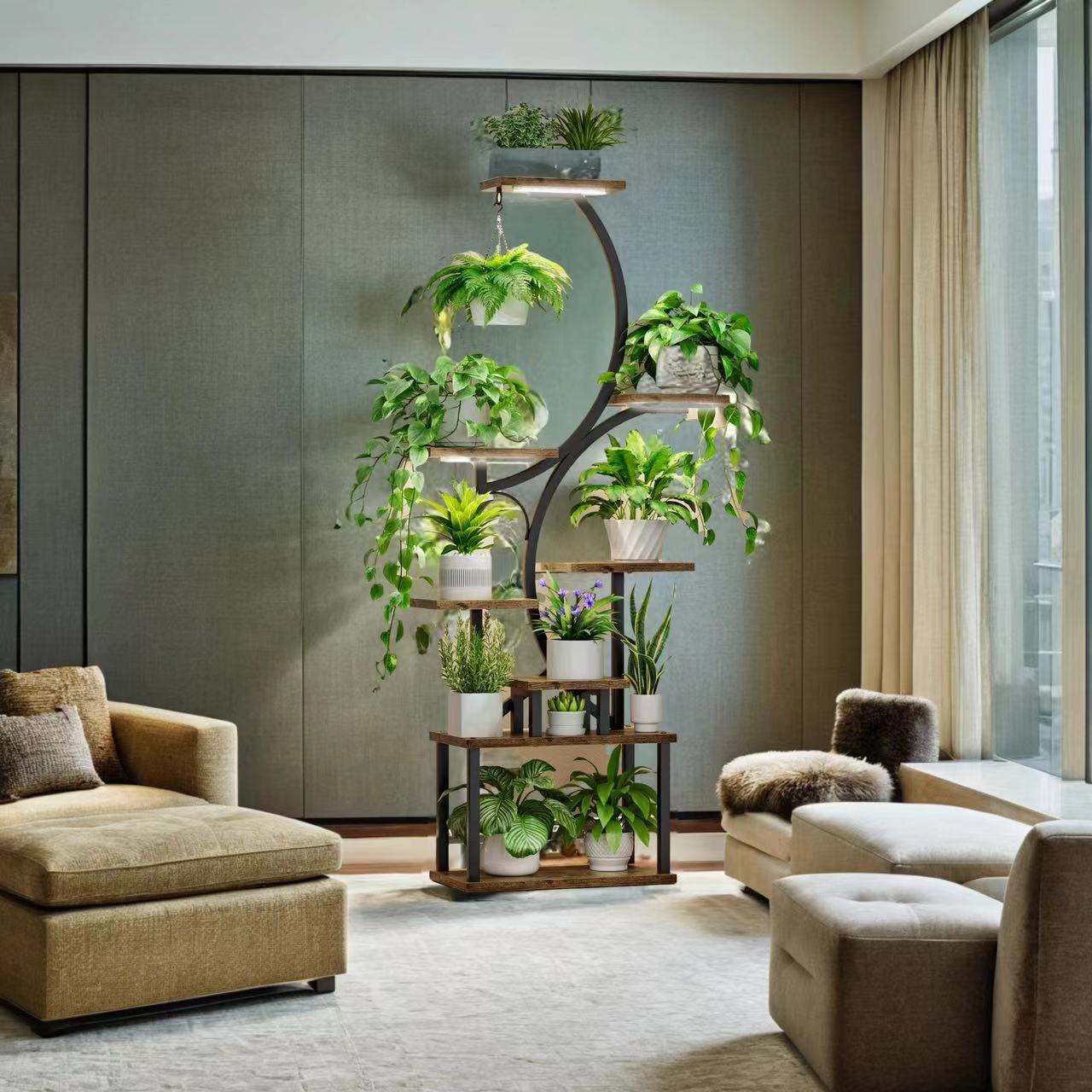 Plant Stand Indoor With Grow Lights, 8 Tiered Indoor Plant Shelf, 61" Tall Plant Stand For Indoor Plants Multiple, Metal Plant Flower Holder Stand, S Shaped Plant Rack For Home, Patio Black Black