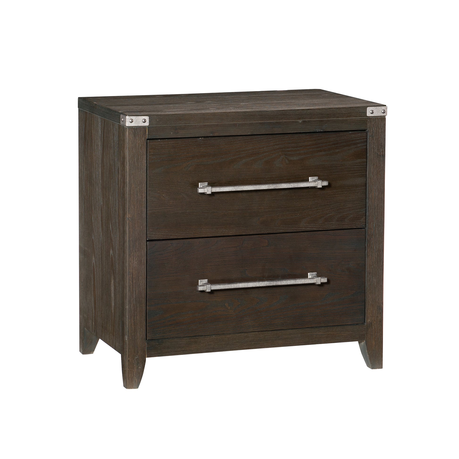 Dark Brown Finish 1Pc 2 Drawers Nightstand Mottled Silver Tone Bar Pulls Modern Transitional Bedroom Furniture Dark Brown 2 Drawers Bedroom Modern,Transitional Engineered Wood,Wood