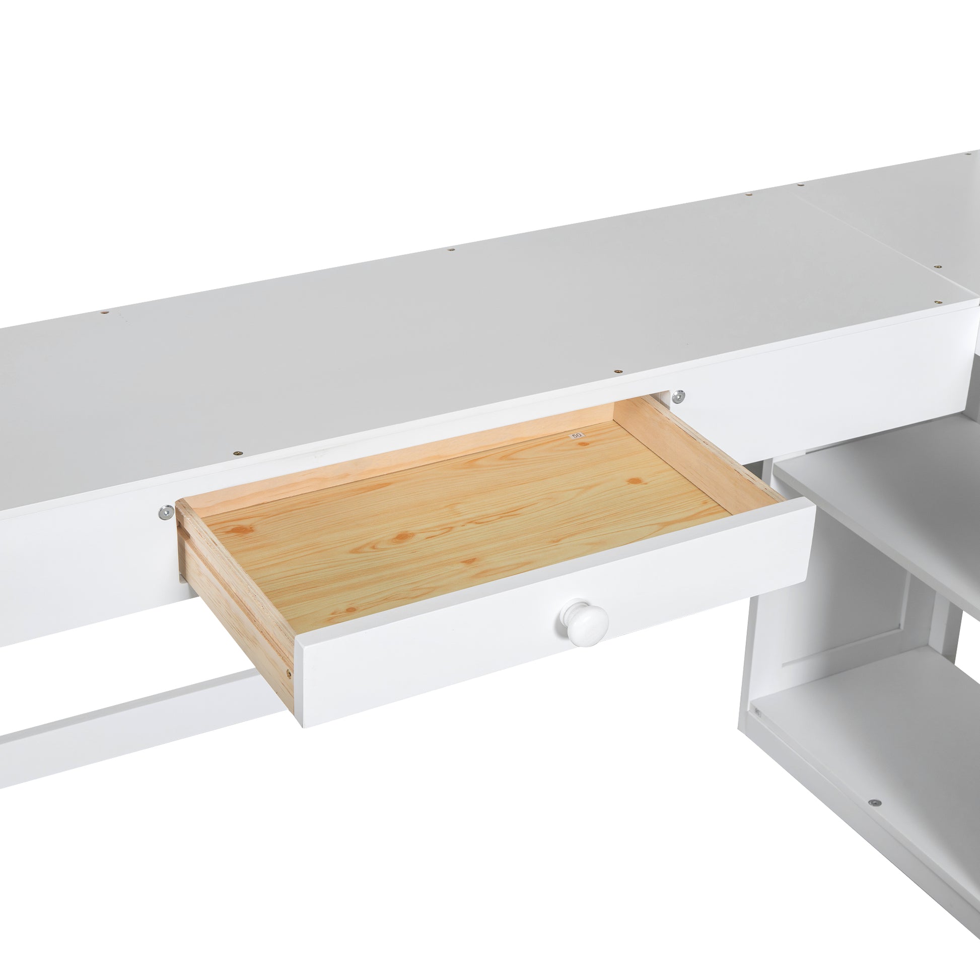 Twin Size Loft Bed With U Shaped Desk, Drawers And Storage Shelves, White Box Spring Not Required Twin White Wood Bedroom Solid Wood Mdf