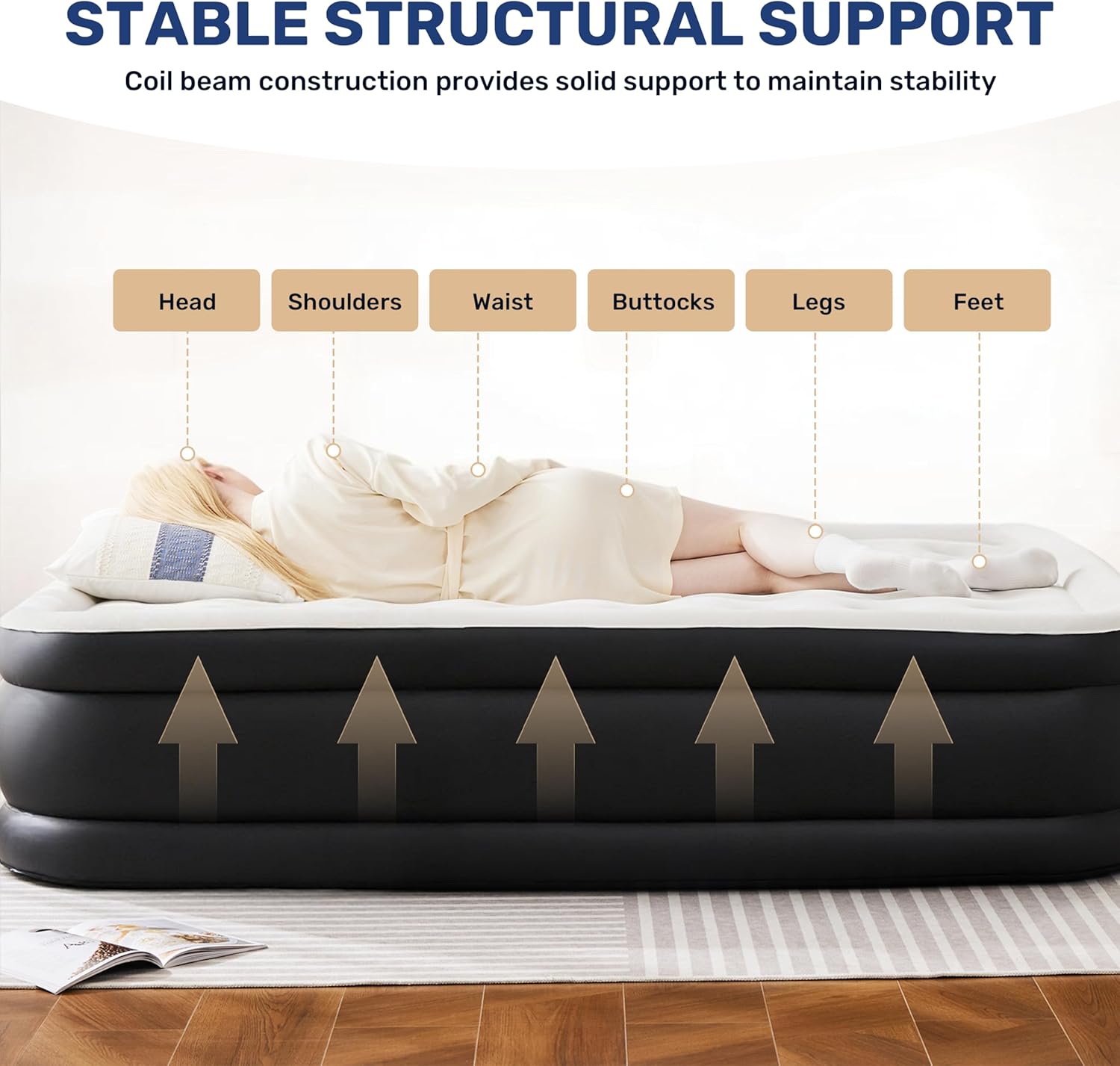 Queen Camping Air Mattress With Built In Electric High Speed Pump, 16" Bed Height, Blow Up Aerobed Inflatable Airbed With Carrying Bag For Home Guests & Travel, Waterproof Foldable Portable Black