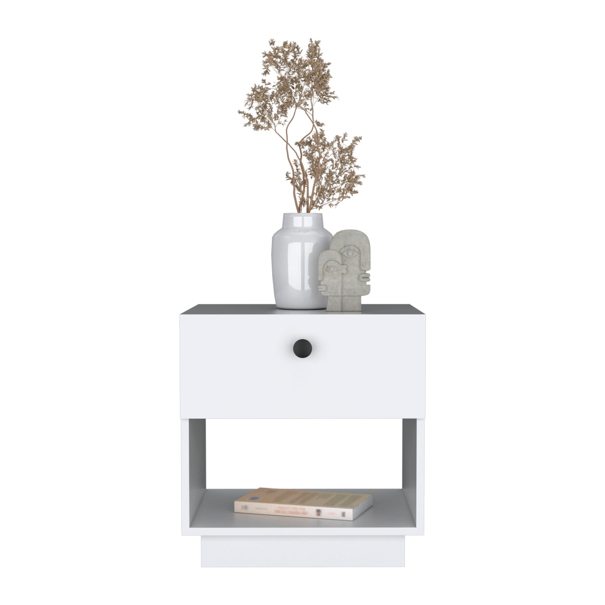 Single Drawer Nightstand 19"H With Open Storage Shelf, White White Particle Board Particle Board