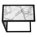 Accent Table, C Shaped, End, Side, Snack, Living Room, Bedroom, White Marble Look Laminate, Black Metal, Contemporary, Modern White Metal