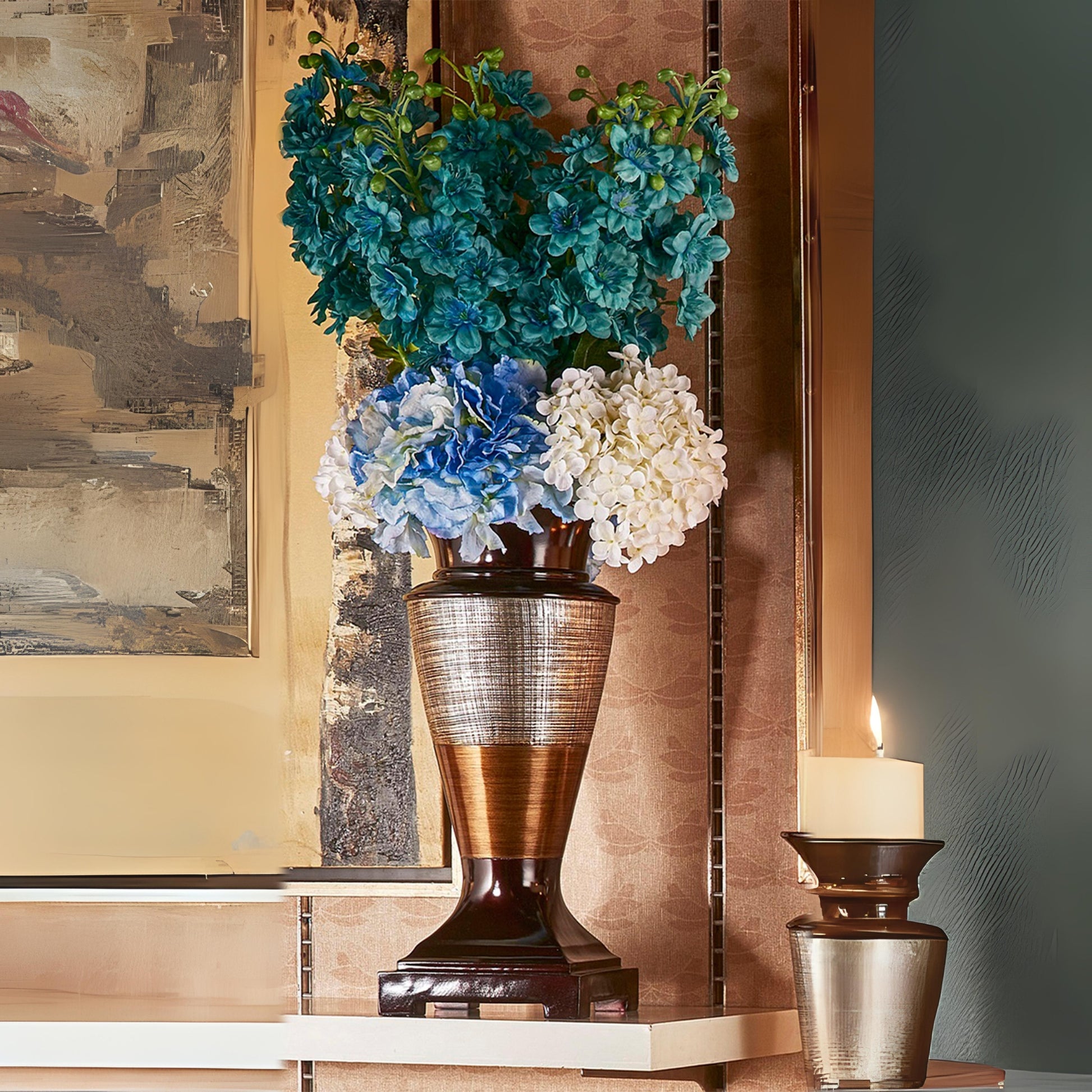 17.5" Tall Polyresin Decorative Vase "Naomi", Egyptian Design Multicolor Polyresin