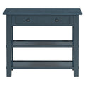 Retro Console Table With Drawer And Two Sturdy Shelves For Entryway, Living Room Navy Navy Mdf,Rubber Wood