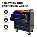 5 Drawers Multifunctional Tool Cart With Wheels Black Blue Black Blue Metal