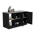 Juniper Kitchen Island With Large Top Surface, Double Door Cabinet, And Open Shelves Black Ibiza Marble Black Ivory Dining Room Modern Rectangular Stationary Kitchen Islands Particle Board Medium 40