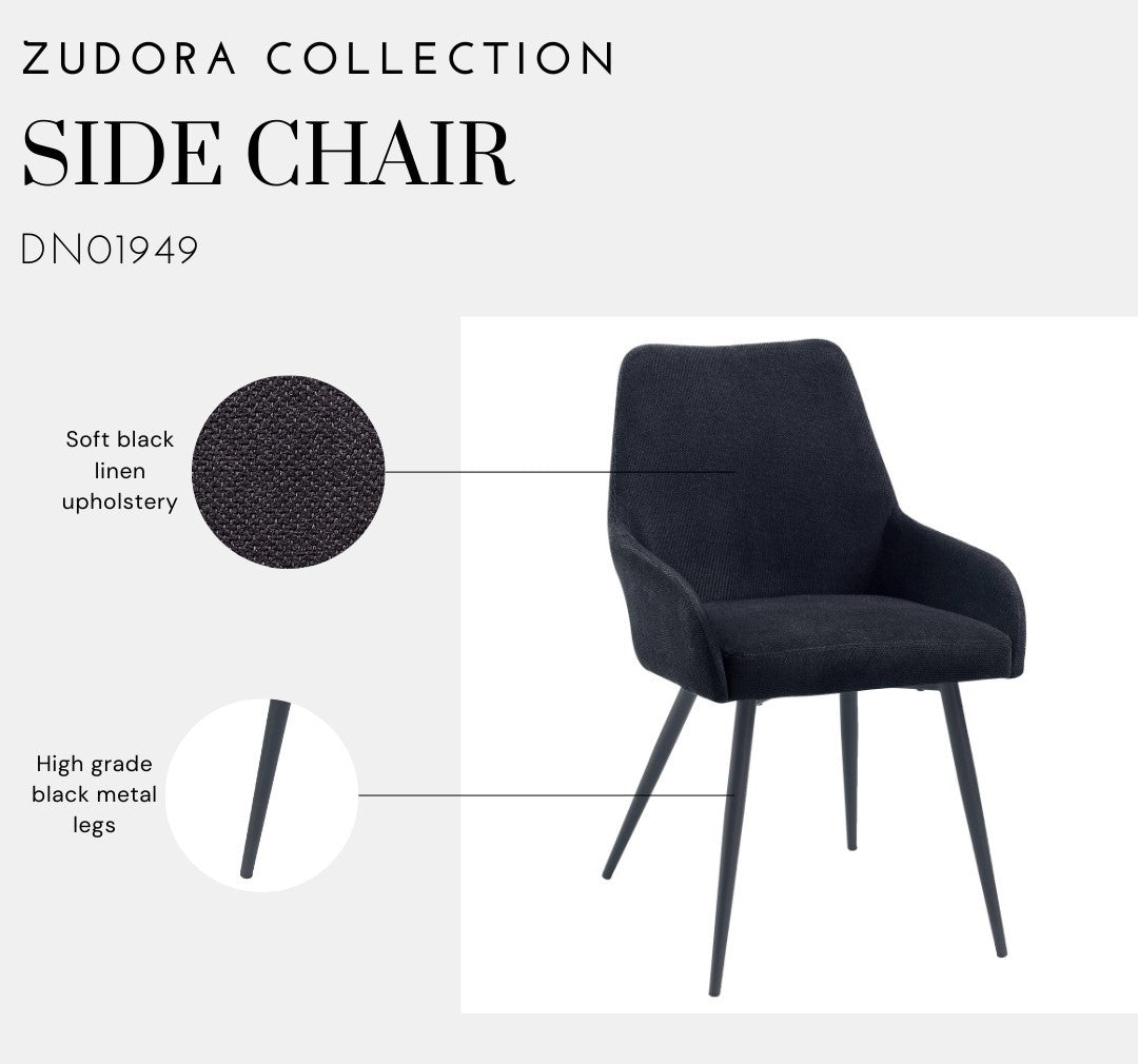 Zudora Side Chair Set 2 , Black Linen & Black Finish Dn01949 Black Plywood