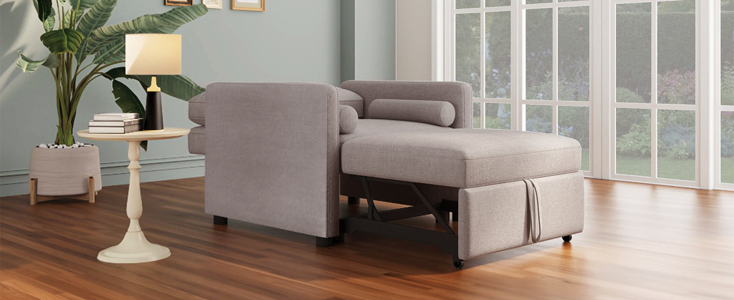 3 In 1 Convertible Sleeper Chair With Adjustable Backrest, Lounger Chair Turns Into Bed, Single Bed For Living Room, Linen, Tan Tan Linen