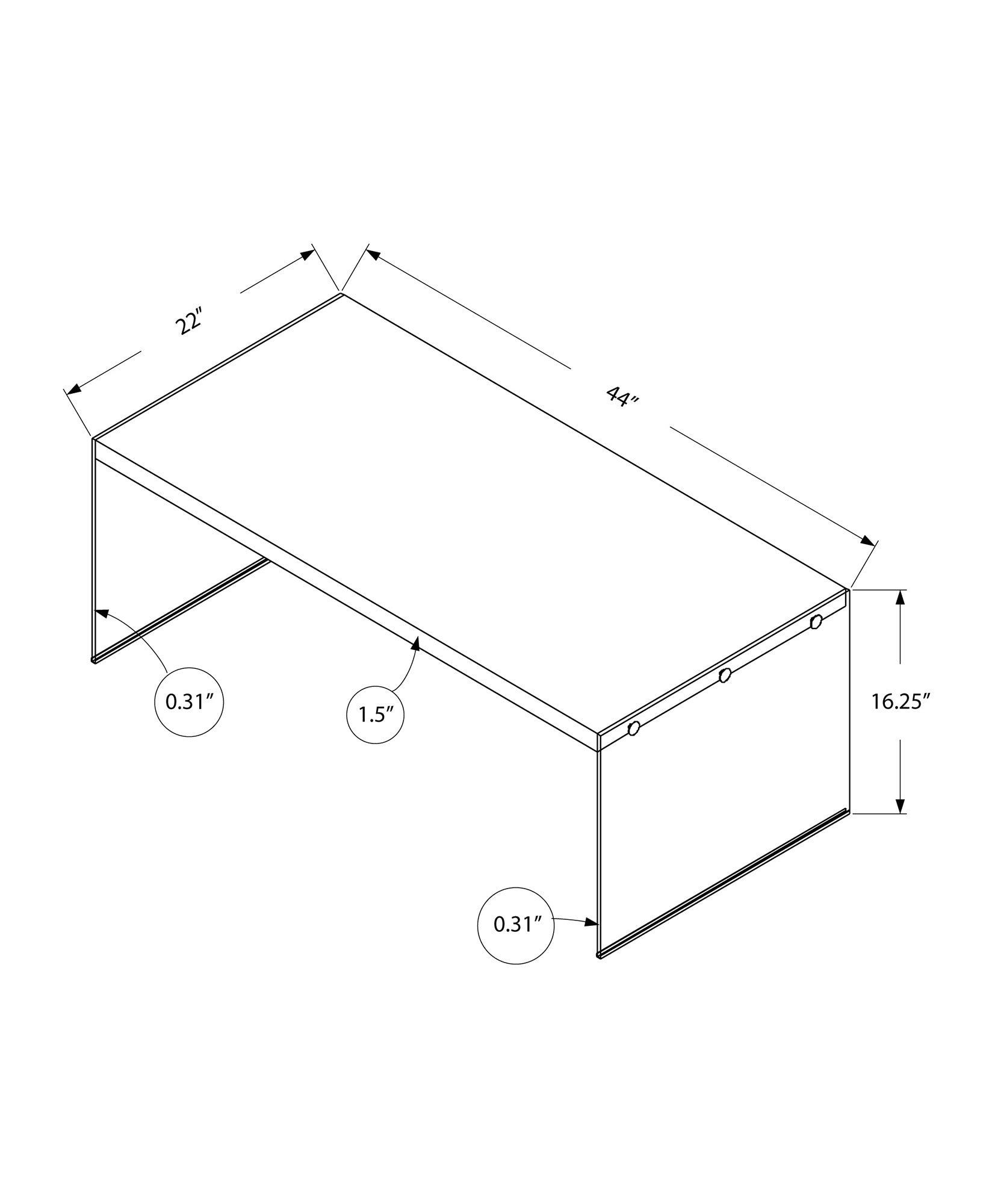 Coffee Table, Accent, Cocktail, Rectangular, Living Room, 44"L, Grey Laminate, Clear Tempered Glass, Contemporary, Modern Grey Particle Board