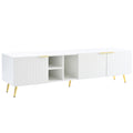 Modern Minimalist Geometric Tv Cabinet With Metal Handles And Gold Legs For Tvs Up To 80'', Multi Functional Tv Stand With Storage Cabinets, Entertainment Center For Living Room, White White Gold Primary Living Space 80 89 Inches 80 89 Inches 80 Inches