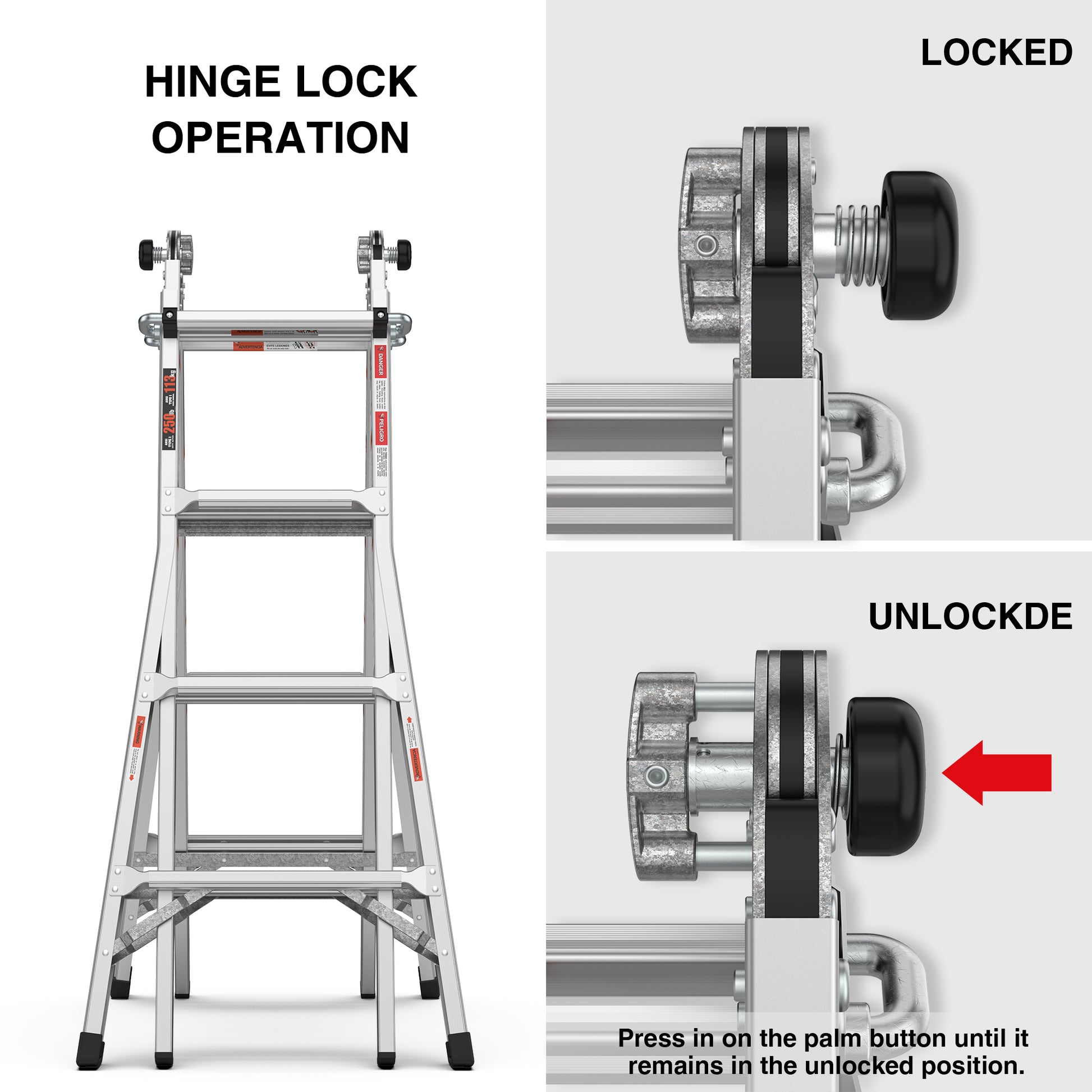 17Ft Multi Position Foldable Aluminum Ladder, A Frame And Straight Ladder, Ansi 250Lbs Grey Aluminium Alloy