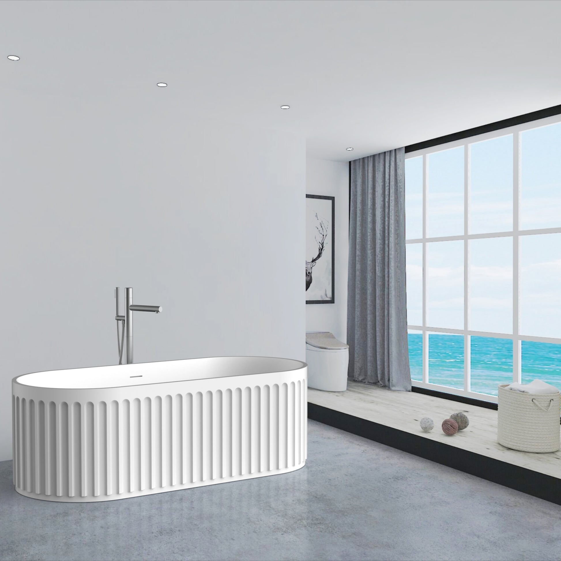 Luxury Handcrafted Stone Resin Freestanding Soaking Bathtub With Overflow In Matte White, Cupc Certified 23S13 67 Matte White Bathroom Freestanding Tubs Soaking Center Solid Surface