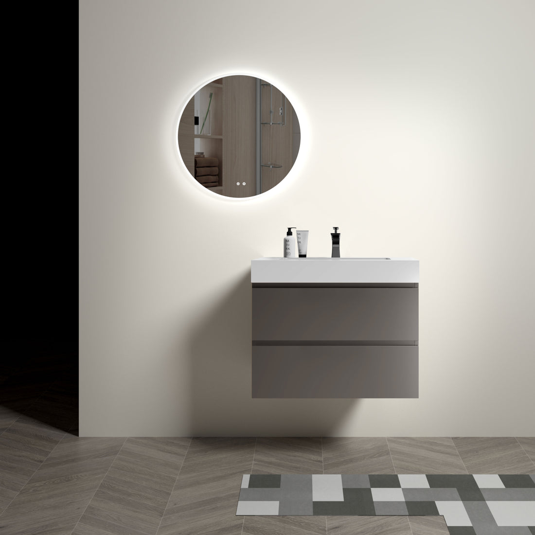 Alice 30" Gray Bathroom Vanity With Sink, Large Storage Wall Mounted Floating Bathroom Vanity For Modern Bathroom, One Piece White Sink Basin Without Drain And Faucet, Pre Assembled Gray Bathroom Modern Particle Board