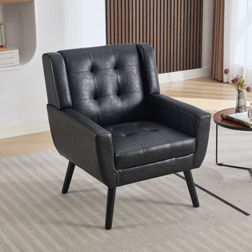 Modern Soft Leather Material Ergonomics Accent Chair Living Room Chair Bedroom Chair Home Chair With Black Legs For Indoor Home Black Pu Black Foam Upholstered