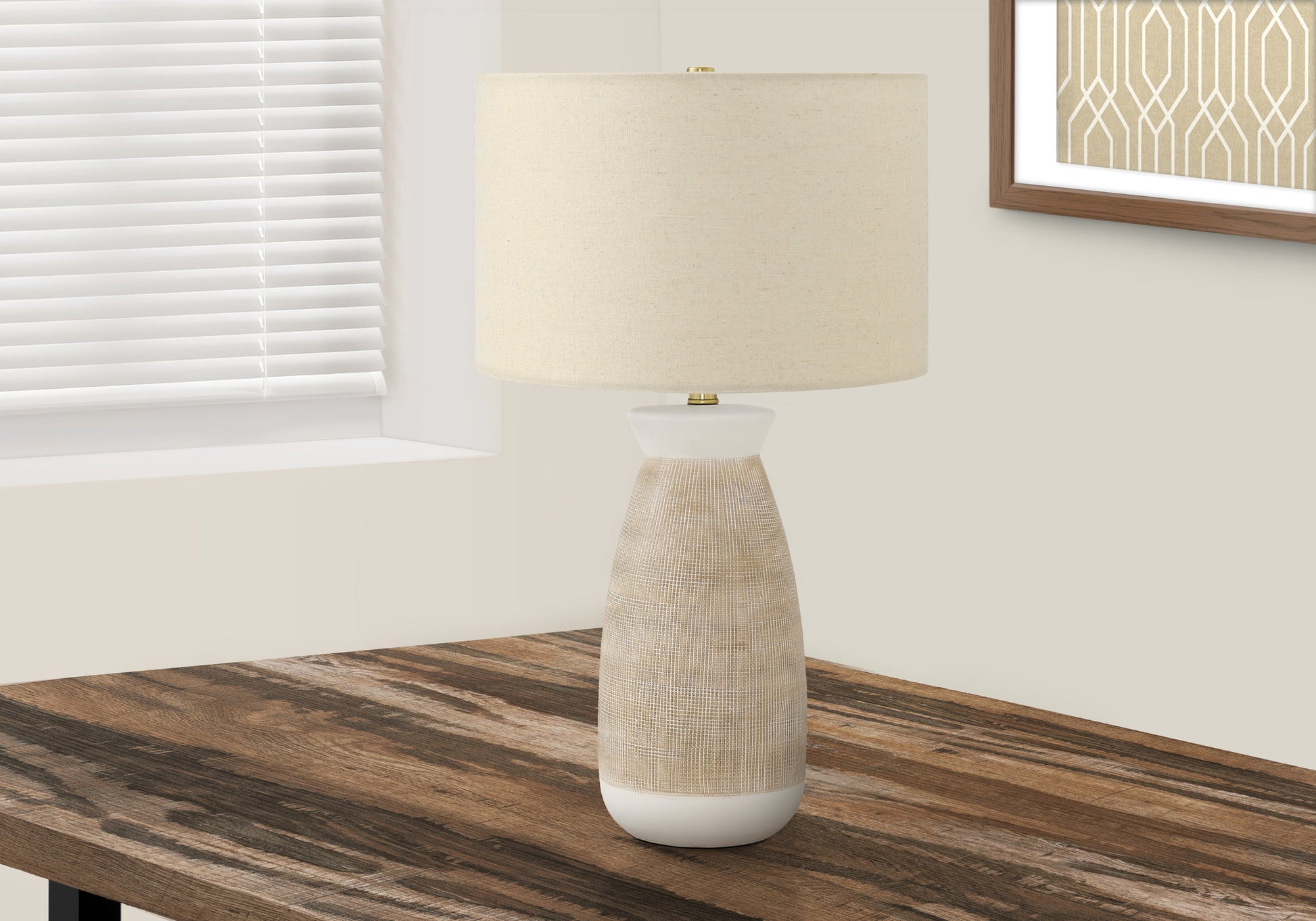 Lighting, 27"H, Table Lamp, Cream Ceramic, Beige Shade, Contemporary Cream Ceramic