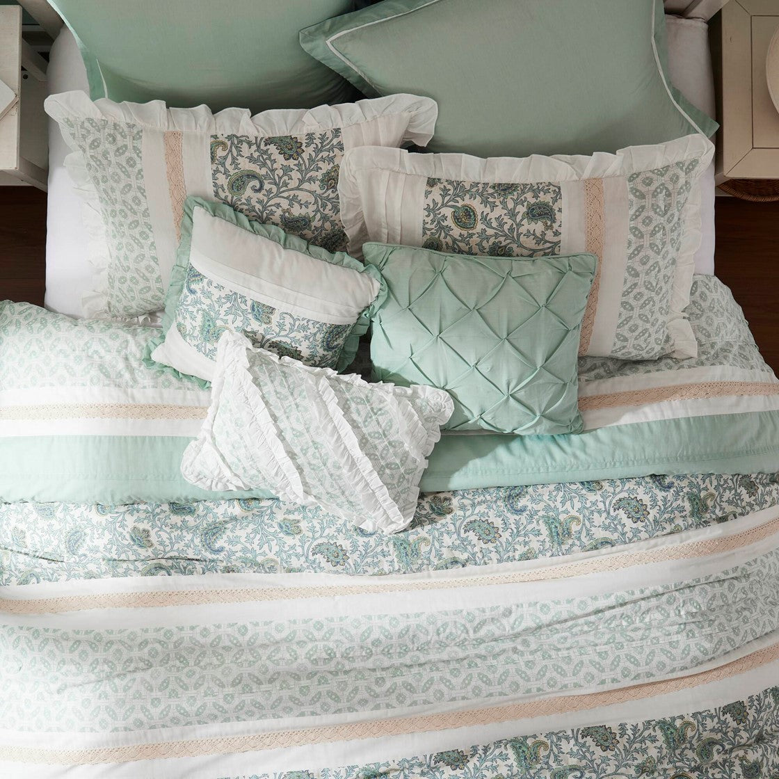 9 Piece Cotton Percale Comforter Set Aqua Queen Queen Aqua Polyester
